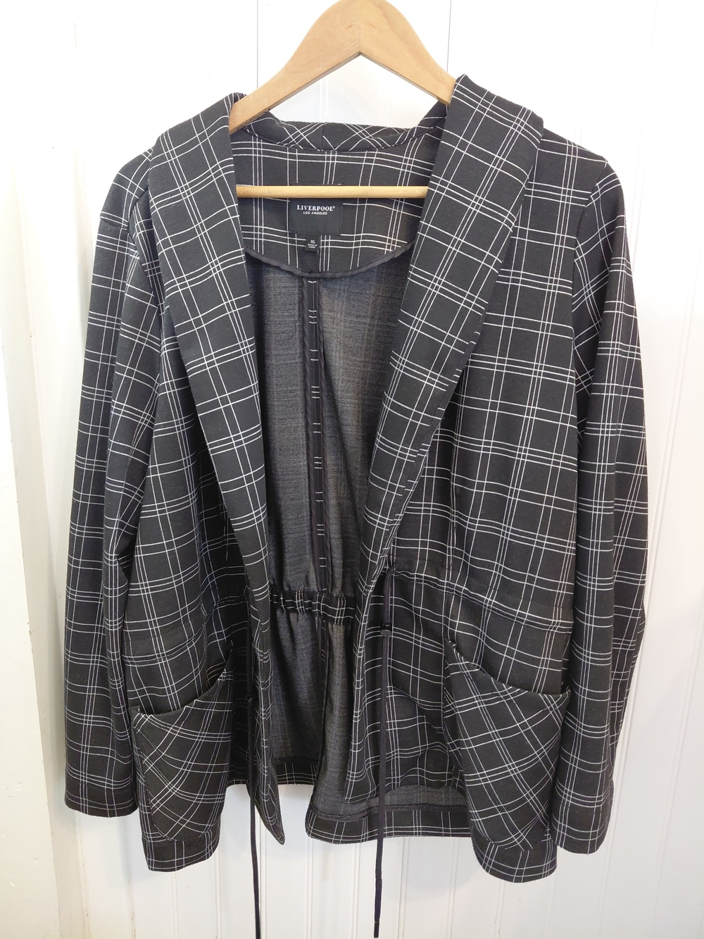Liverpool Black Plaid Drawstring Jacket